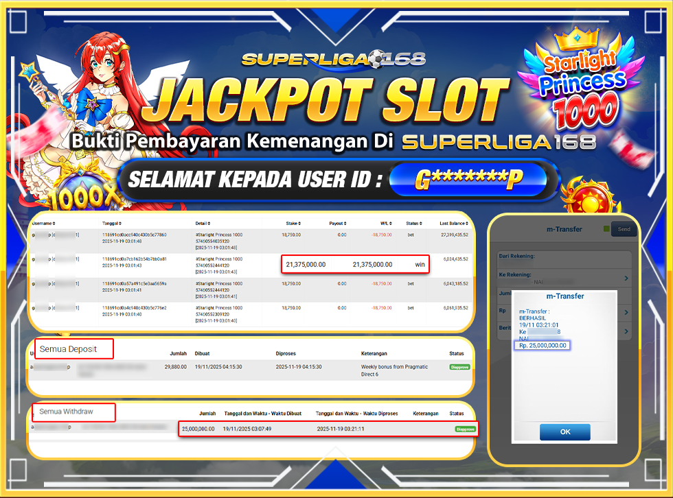 SUPERLIGA168 JACKPOT STARLIGHT PRINCESS 1000 Rp.25,000,000-LUNAS